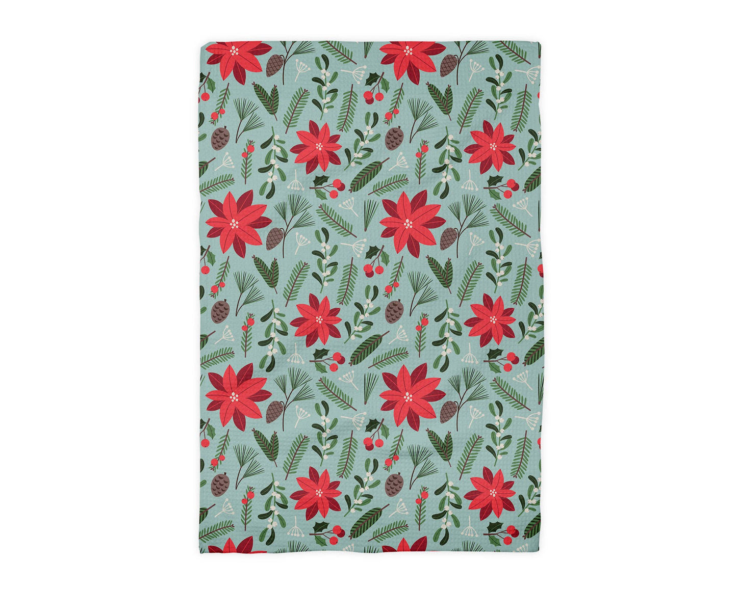 Christmas Poinsettia Kitchen Tea Towel Waffle Holiday Baking