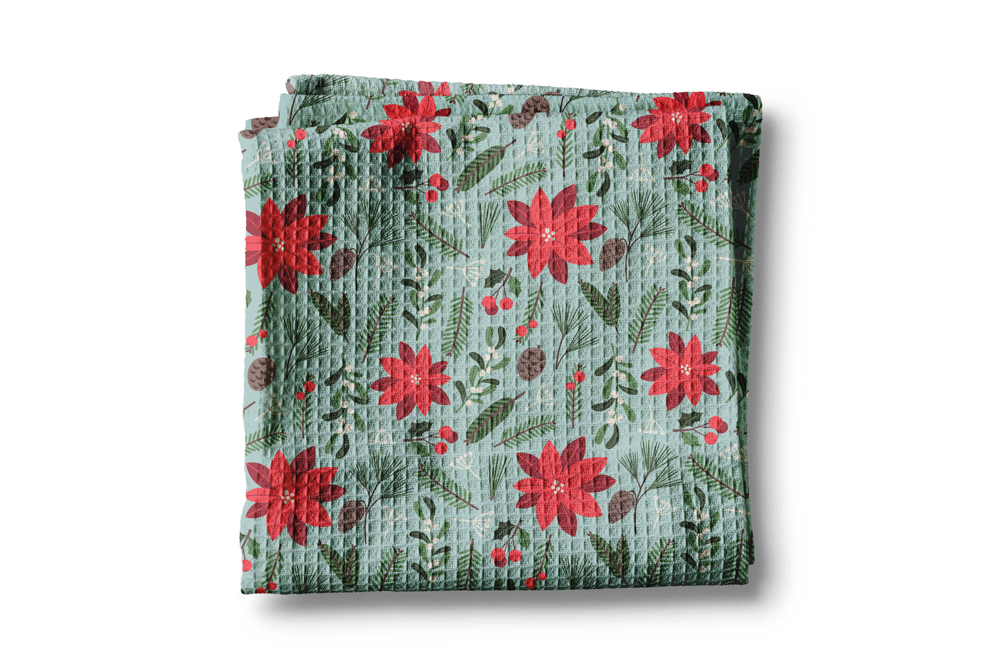 Christmas Poinsettia Kitchen Tea Towel Waffle Holiday Baking