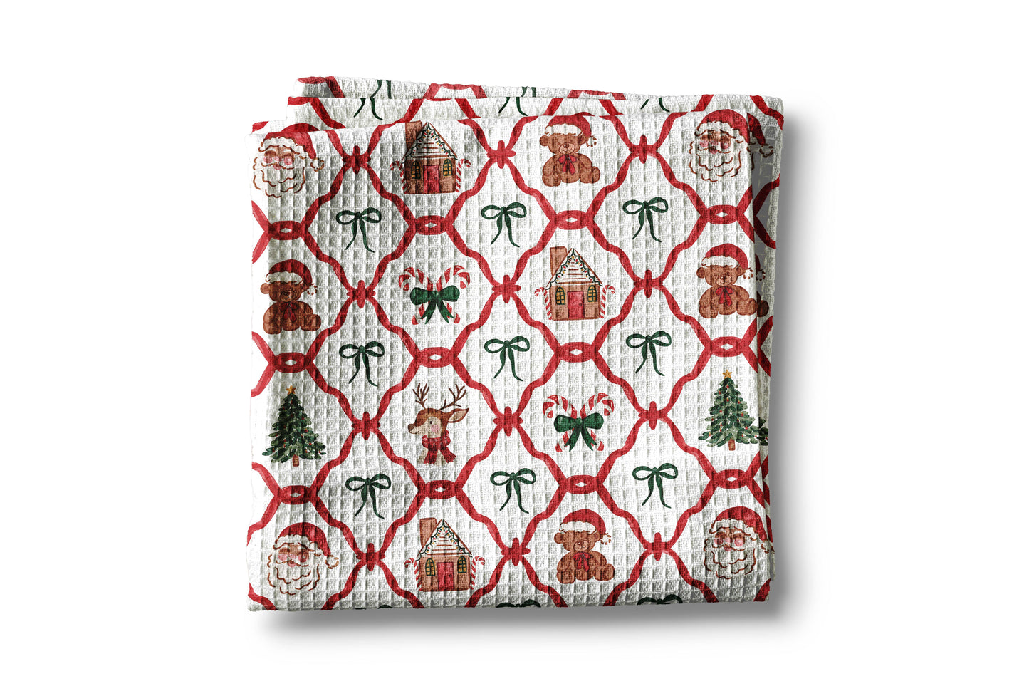 Christmas Candy Cane Coquette Bow Kitchen Towel Waffle