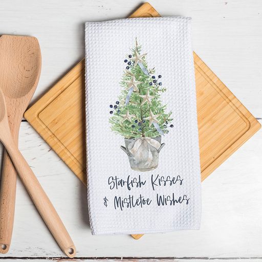 Starfish Kisses Mistletoe Wishes Holiday Towel, Christmas Tree Decor