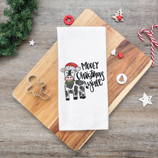 Mooey Christmas Y'all Towel, Holiday Cow Decor
