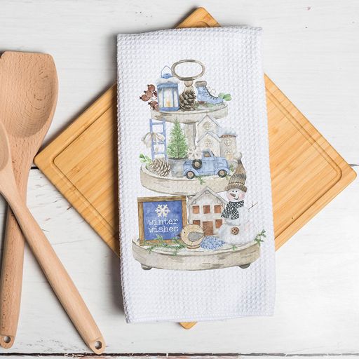 Winter Wishes Holiday Kitchen Towel, Blue Christmas Snowman Decor