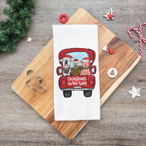Christmas On The Farm Towel, Animal Red Car Holiday Decor