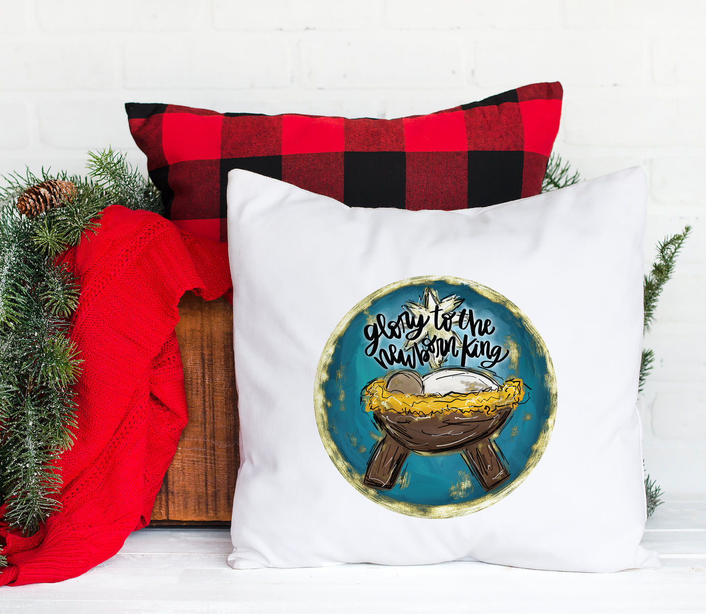 Glory Newborn King Christmas Throw Pillow, Religious Holiday Decor