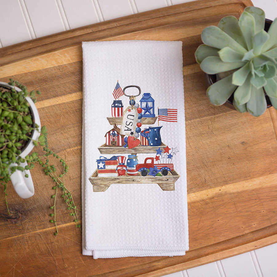4th July Patriotic Dish Towel, Red White and Blue Decor