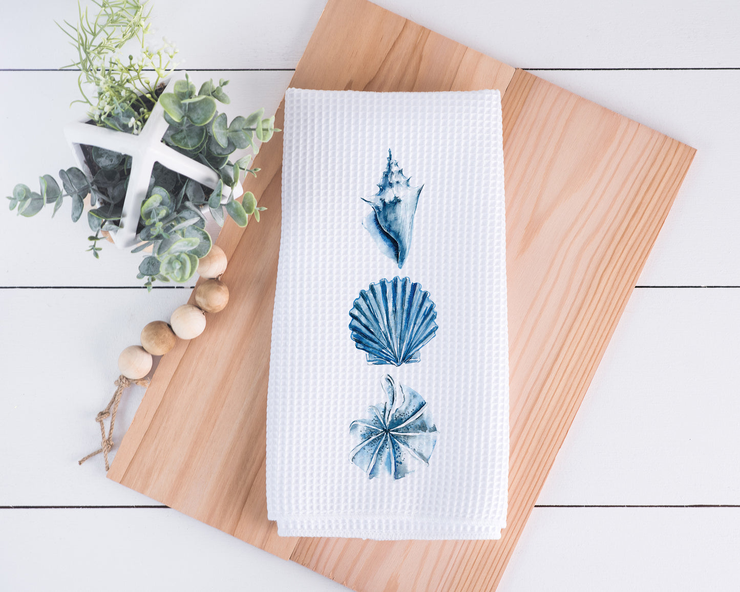 Blue Shell Trio Coastal Kitchen Towel