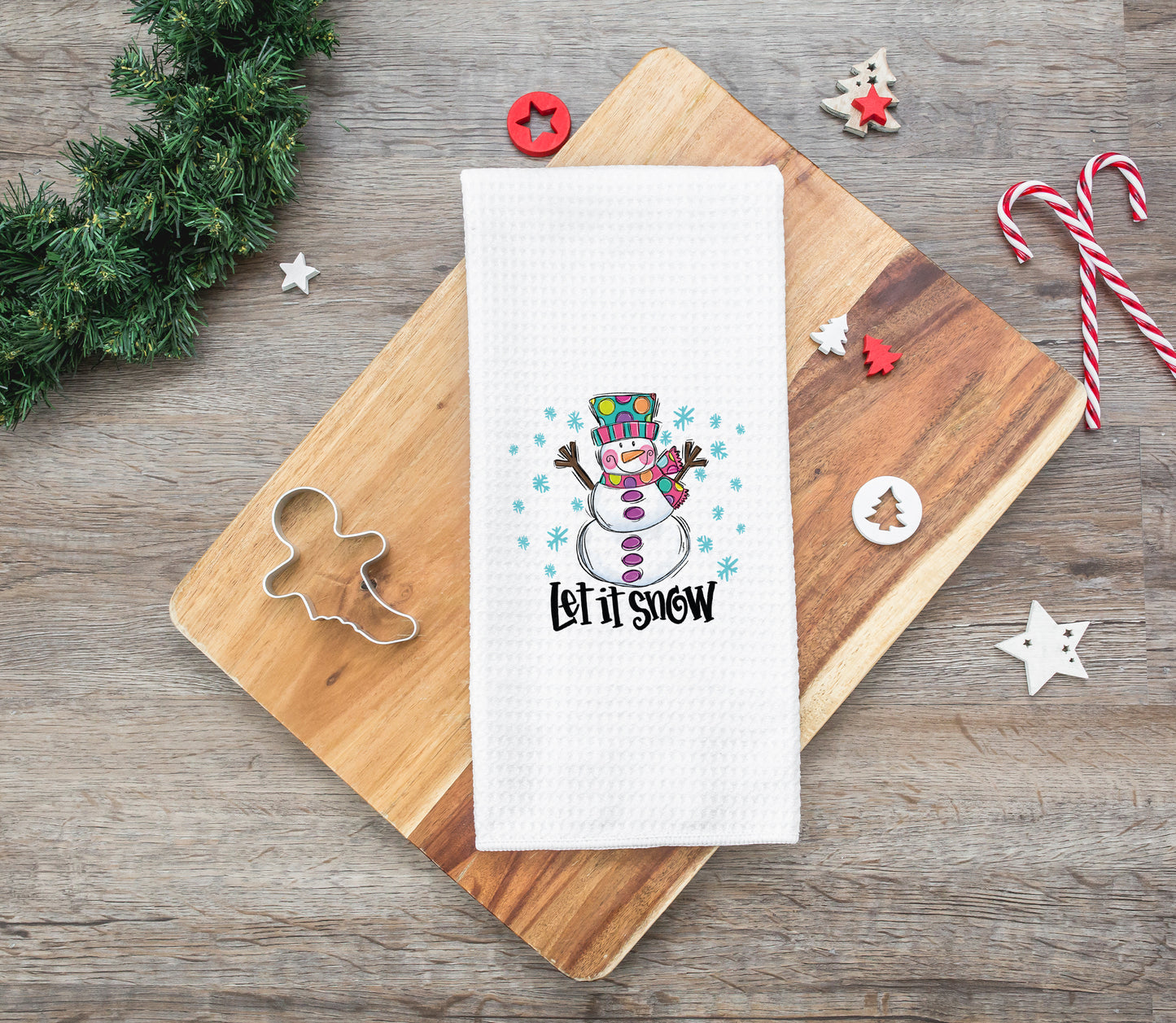 Let It Snow Holiday Towel, Snowman Bright Color Tea Towel, Christmas Kitchen Decor