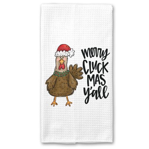 Merry Cluckmas Y'all Kitchen Towel, Christmas Turkey Decor