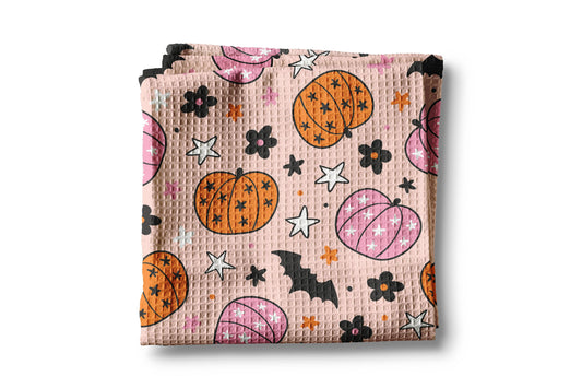 Pink Pumpkin Retro Halloween Fall Kitchen Towel Waffle Weave