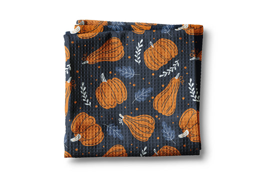 Navy Pumpkin Autumn Foliage Fall Farm Kitchen Towel Waffle