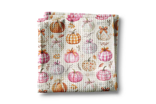 Pink Pumpkin Chinoiserie Fall Coastal Kitchen Towel Waffle