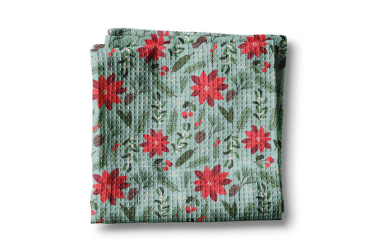 Christmas Poinsettia Kitchen Tea Towel Waffle Holiday Baking