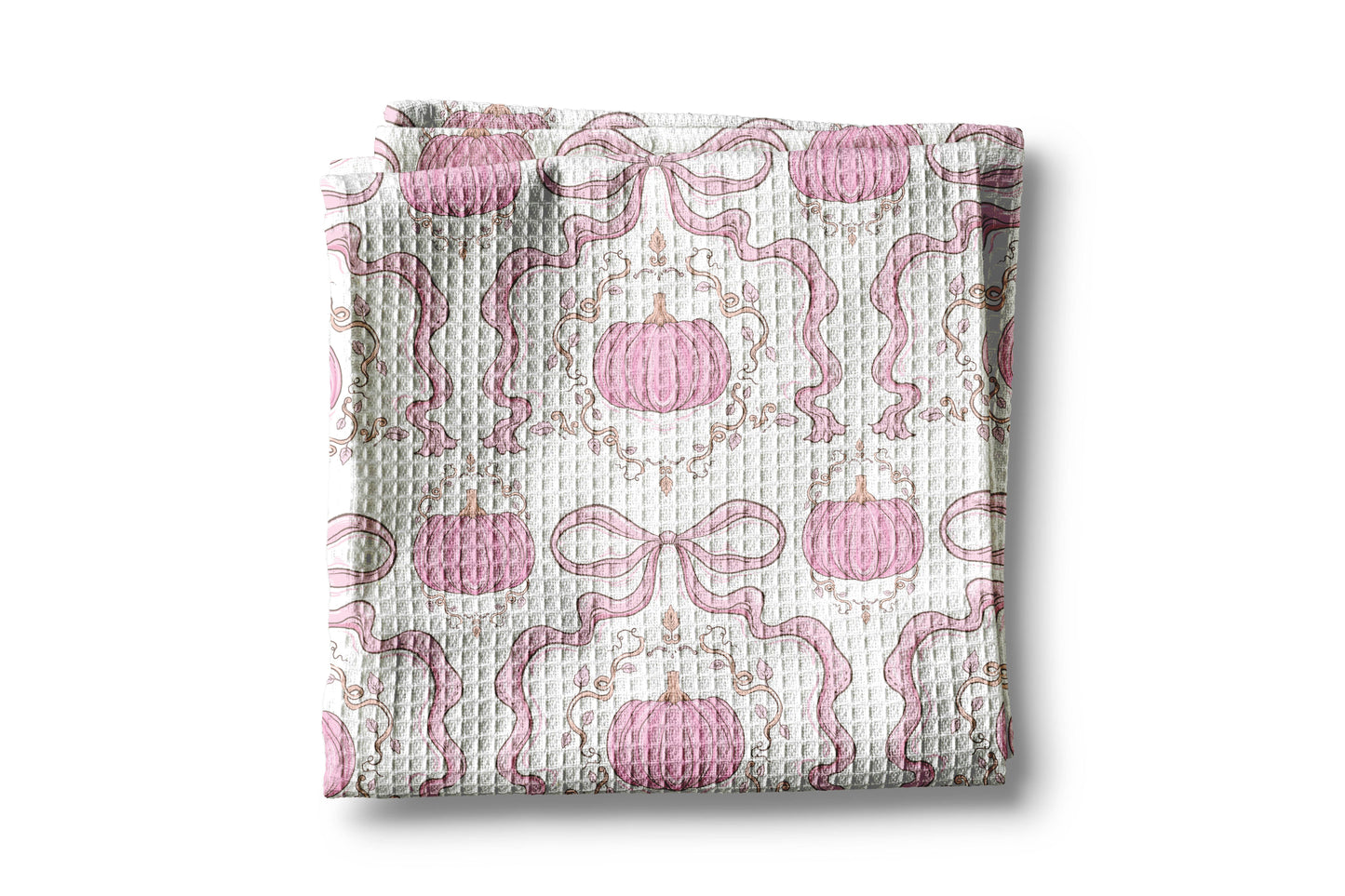 Pink Pumpkin Chinoiserie Fall Coastal Kitchen Towel Waffle