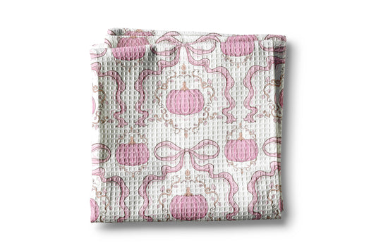 Pink Pumpkin Chinoiserie Fall Coastal Kitchen Towel Waffle