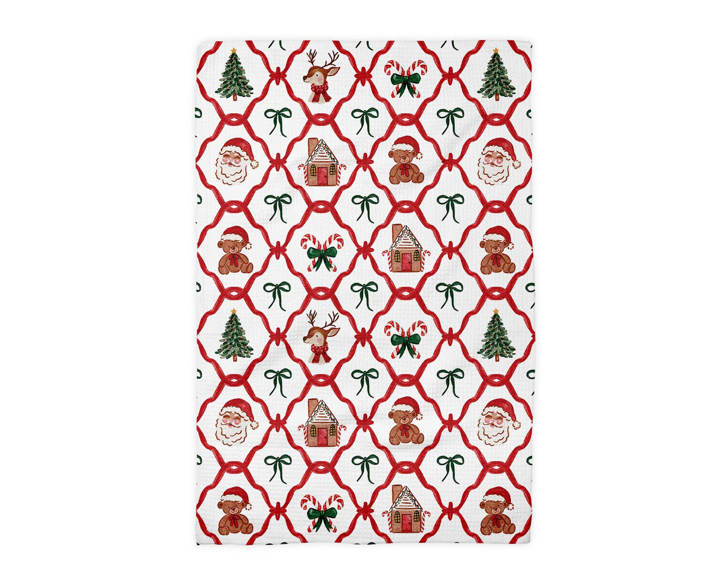 Christmas Candy Cane Coquette Bow Kitchen Towel Waffle