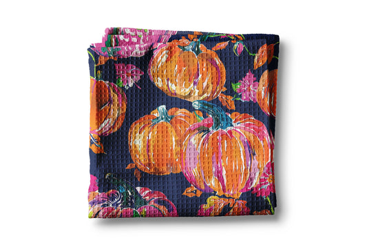 Preppy Navy Pink Pumpkin Fall Coastal Kitchen Towel Waffle