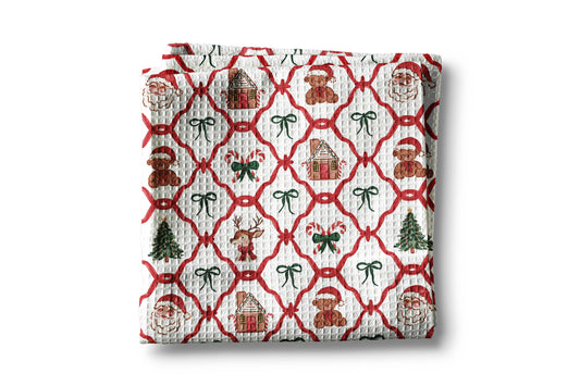 Christmas Candy Cane Coquette Bow Kitchen Towel Waffle