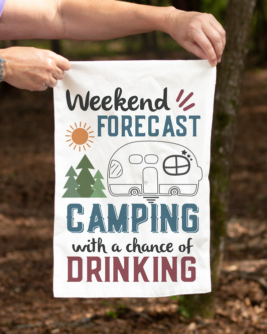 Weekend Forecast Camping Garden Flag