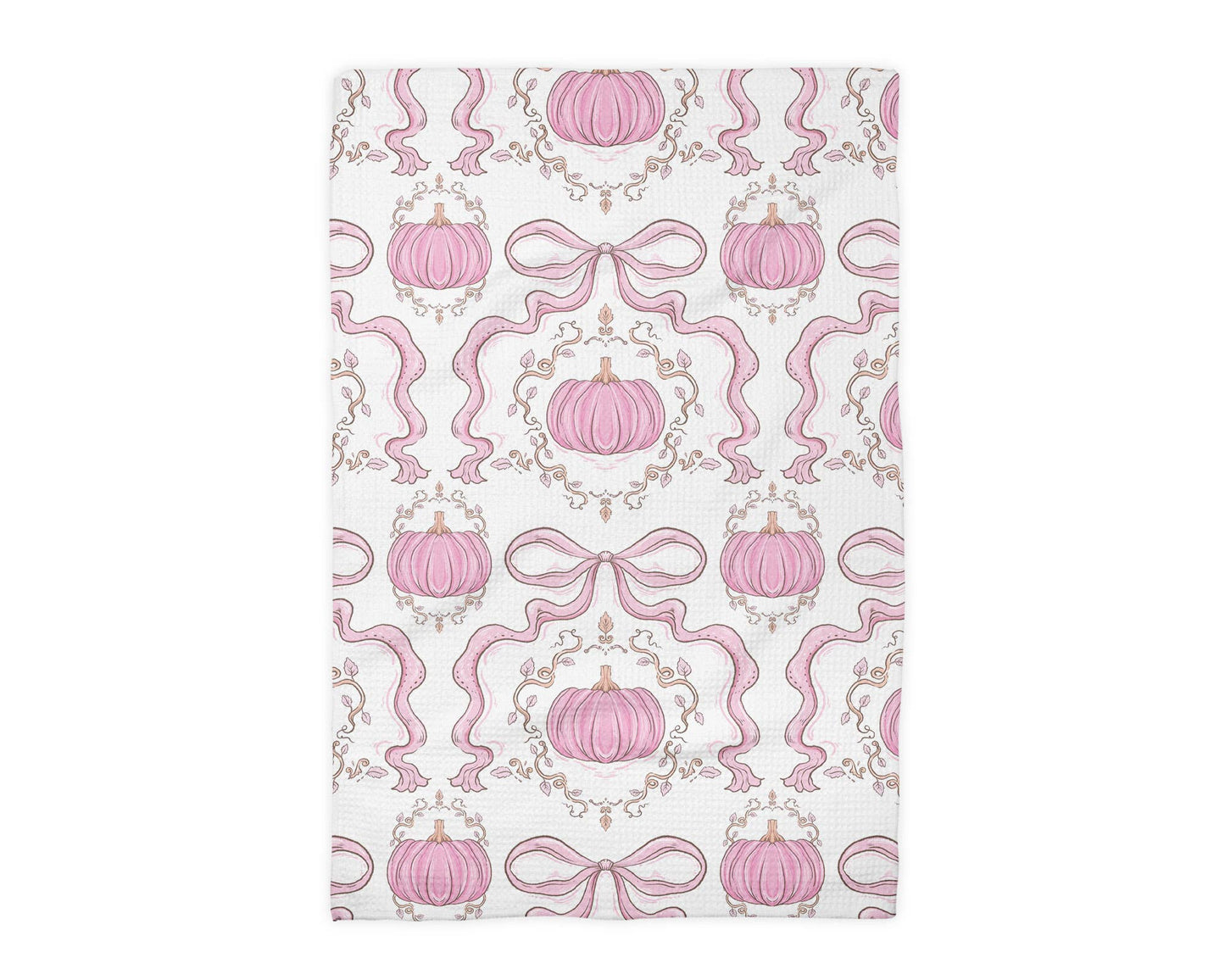 Pink Pumpkin Chinoiserie Fall Coastal Kitchen Towel Waffle