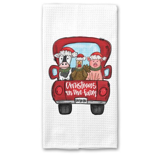 Christmas On The Farm Towel, Animal Red Car Holiday Decor