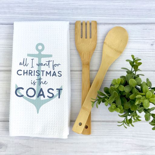 All I Want For Christmas Towel, Blue Coastal Anchor Decor