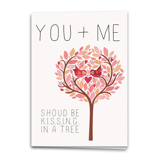 Kissing Tree Card, Floral Love Greeting Card, Notecard