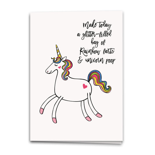 Unicorn Poop & Rainbow Farts Card, Glitter Greeting Card