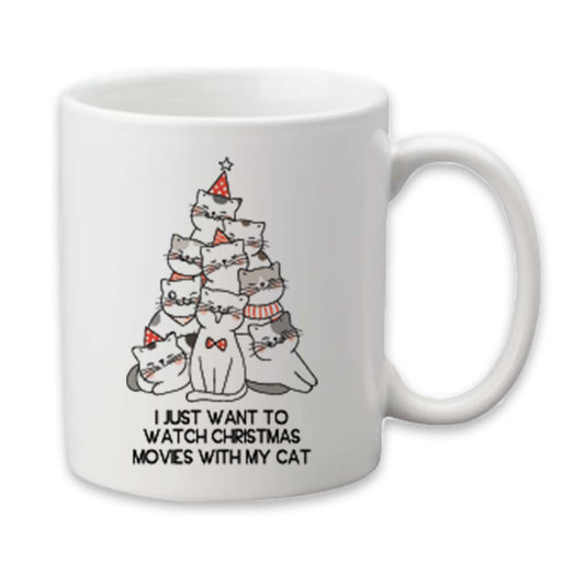 Christmas Movies With My Cat Mug, Cat Mom Coffee Cup