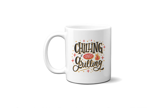 Cursive Chilling And Grilling Mug