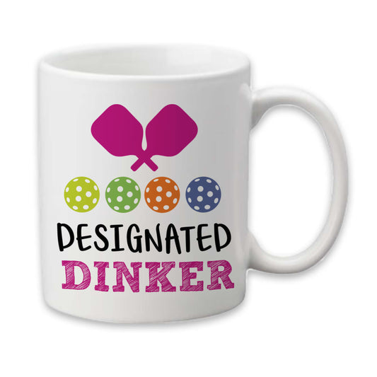 Pink Designated Dinker Pickleball Mug, Pun Coffee Cup