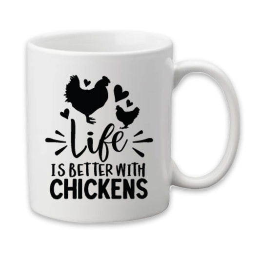 Life is Better With Chickens Heart Mug, Farm Mom Coffee Cup