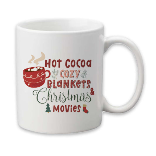 Hot Cocoa & Christmas Movies Mug, Winter Coffee Cup