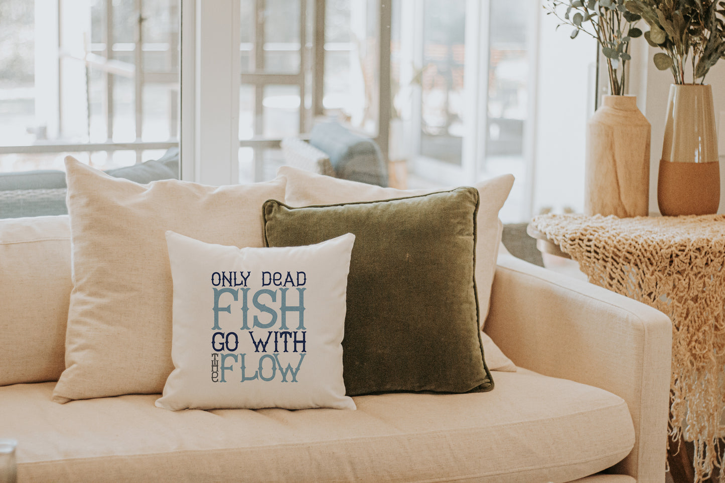 Dead Fish Go With Flow Throw Pillow