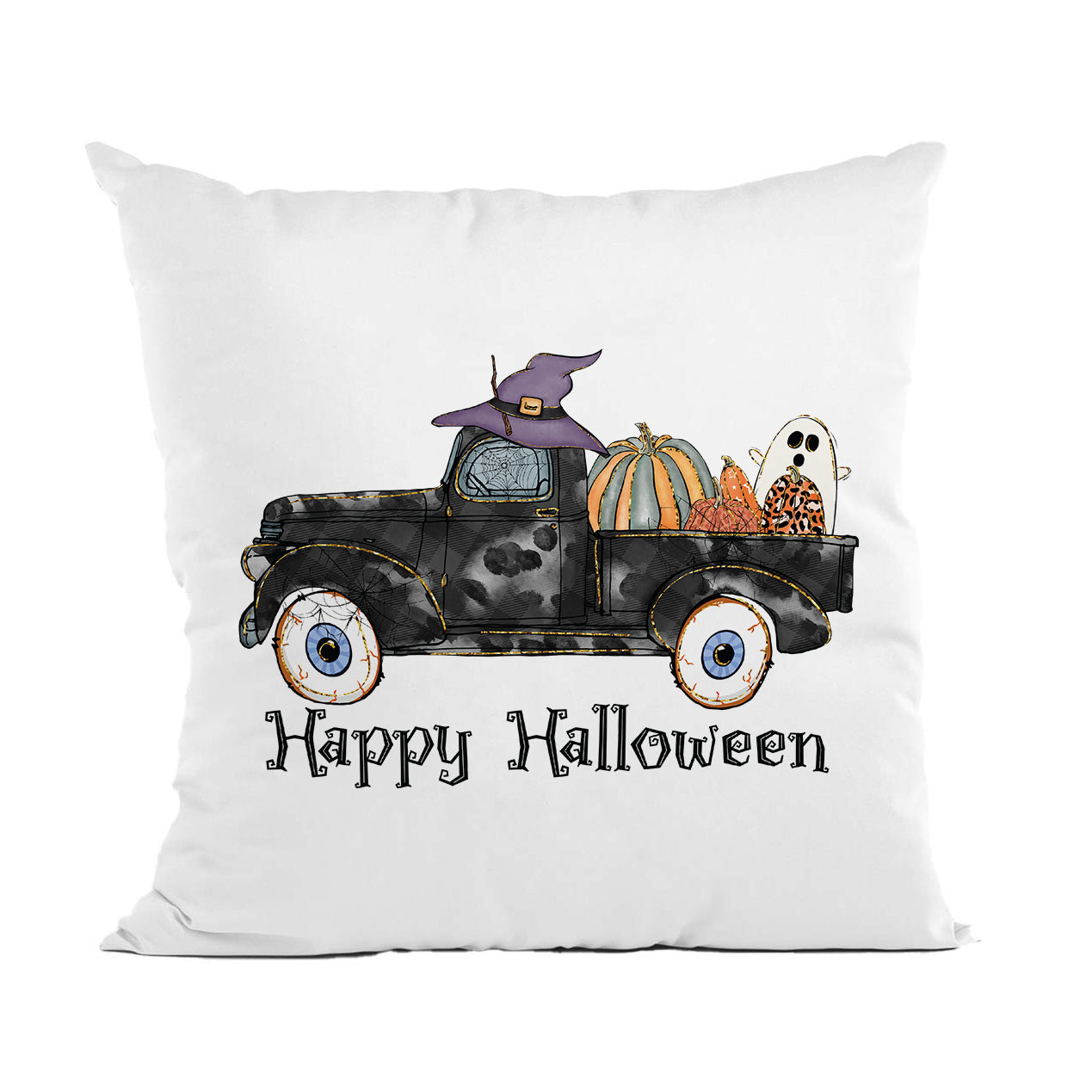 Happy Halloween Truck Pillow, Seasonal Decor Throw Pillow