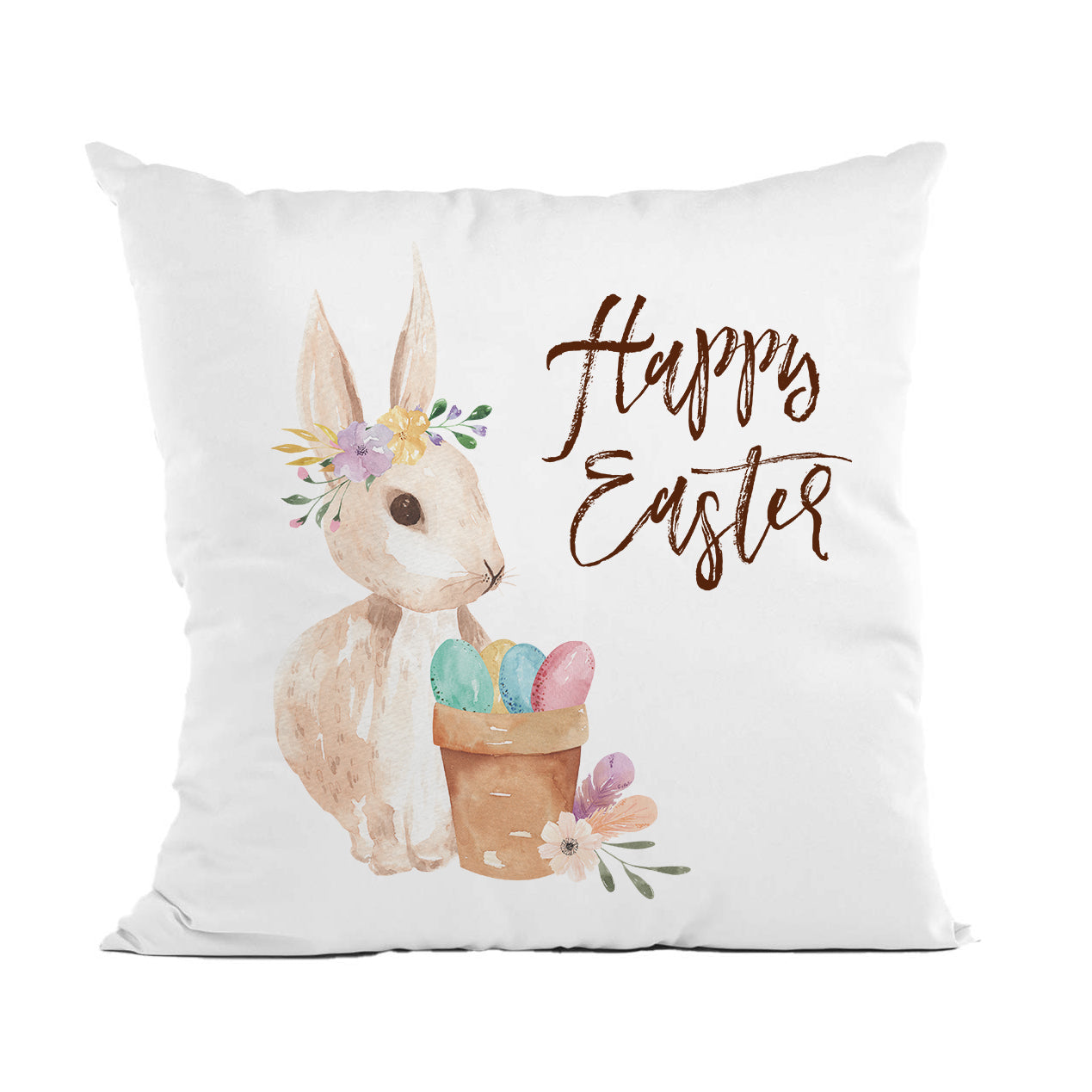 Happy Easter White Pillow, Floral Spring Decor