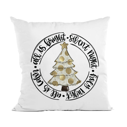 Gold Silent Night Pillow, Christmas Throw Pillow, Home Decor