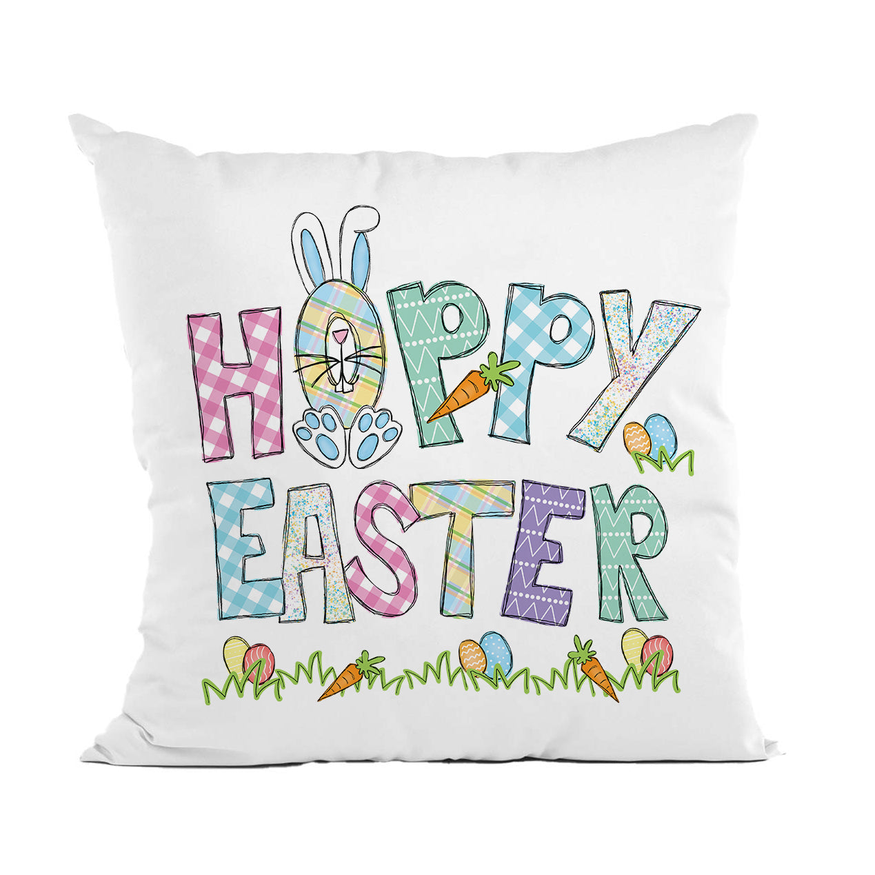 Plaid Easter Pillow, Bunny Decor, Spring Porch, Floral Home