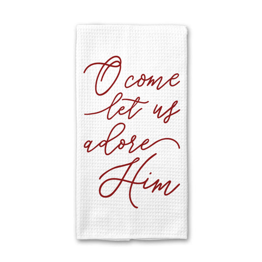 Let Us Adore Him Kitchen Towel, Christmas Dish Towel