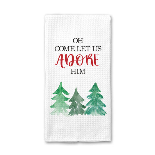 Let Us Adore Him Kitchen Towel, Christmas Religious Towel