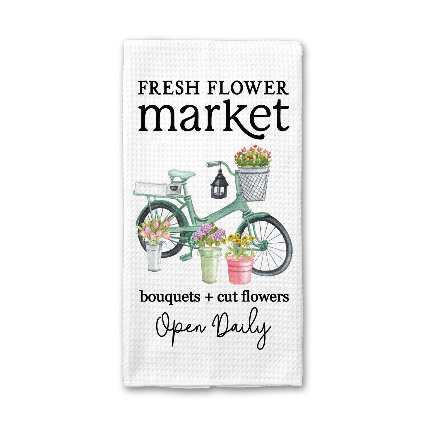 Fresh Flower Bike Kitchen Towel, Spring Dish Towel