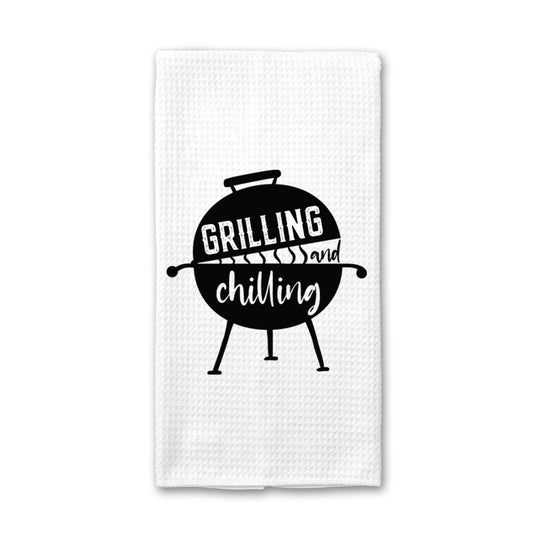 Grilling & Chilling Kitchen Towel, BBQ Dish Towel, Dad Gift