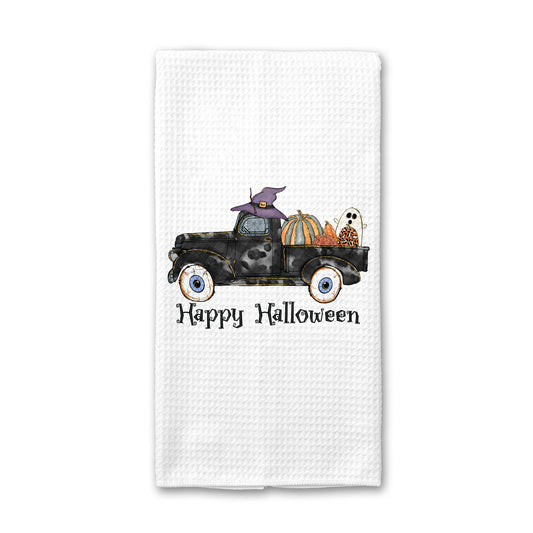 Happy Halloween Pumpkin Truck Towel, Seasonal Kitchen Decor