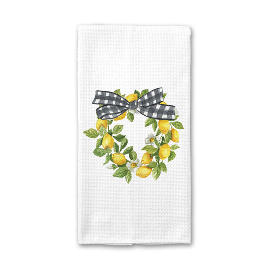 Lemon Wreath Kitchen Towel, Summer Dish Towel, Tea Towel