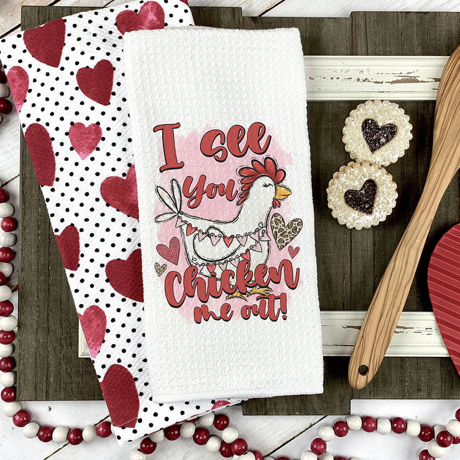 Chicken Valentine Towel, Valentines Day Kitchen Decor Heart