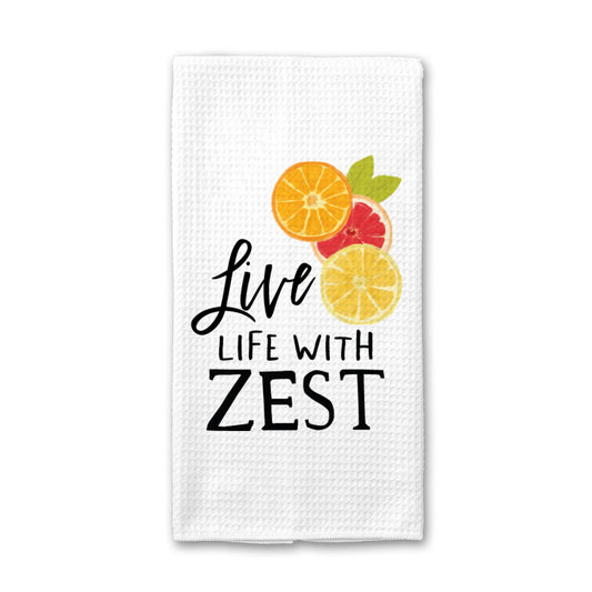 Live Life With Zest Kitchen Towel, Spring Dish Towel