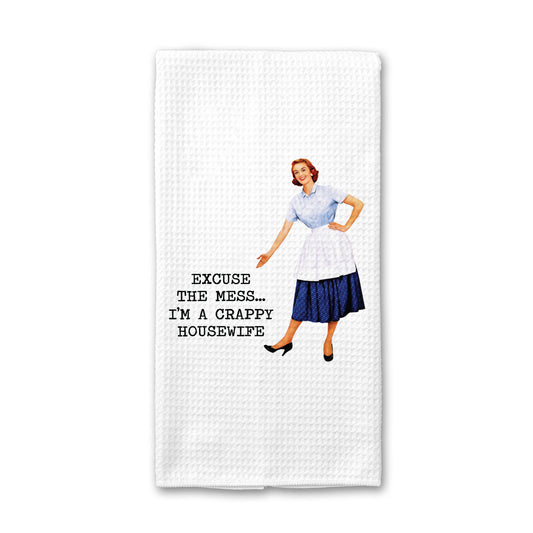 Crappy Housewife Kitchen Towel, Funny Dish Towel, Tea Towel