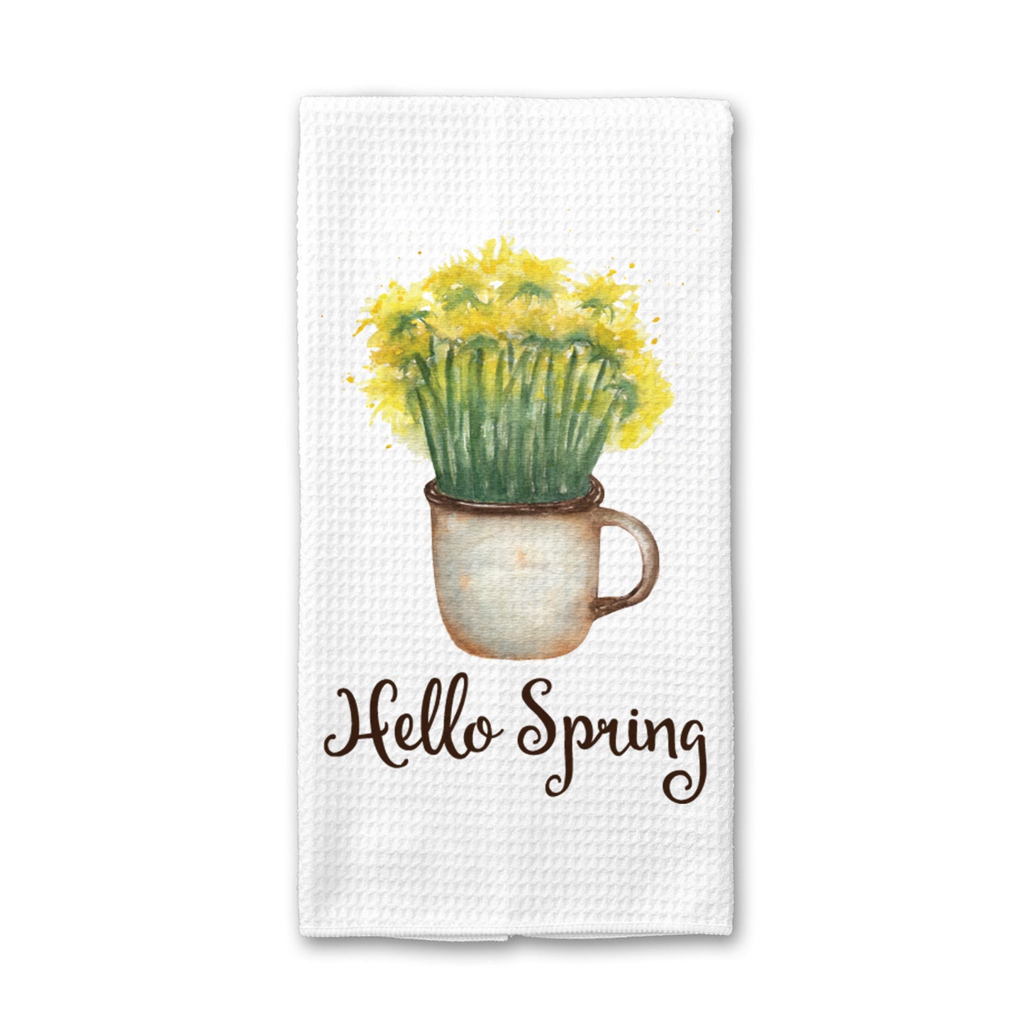 Hello Spring Kitchen Towel, Floral Dish Towel, Tea Towel