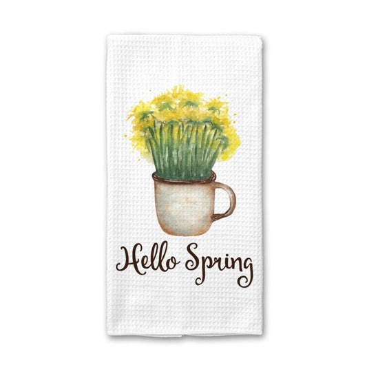 Hello Spring Kitchen Towel, Floral Dish Towel, Tea Towel