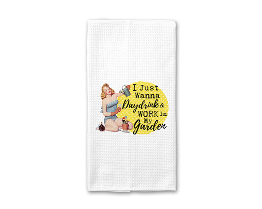 Drink & Work In My Garden Vintage Humor Towel