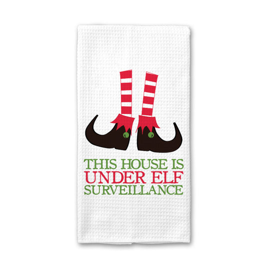 Under Elf Surveillance Kitchen Towel, Christmas Dish Towel